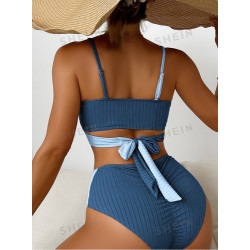 Traje De Baño Shein Bikini De Torsión Con Bloqueo De Colores