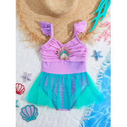 Traje De Baño Niña Shein 4 A 7 Años 1 Pieza Con Falda