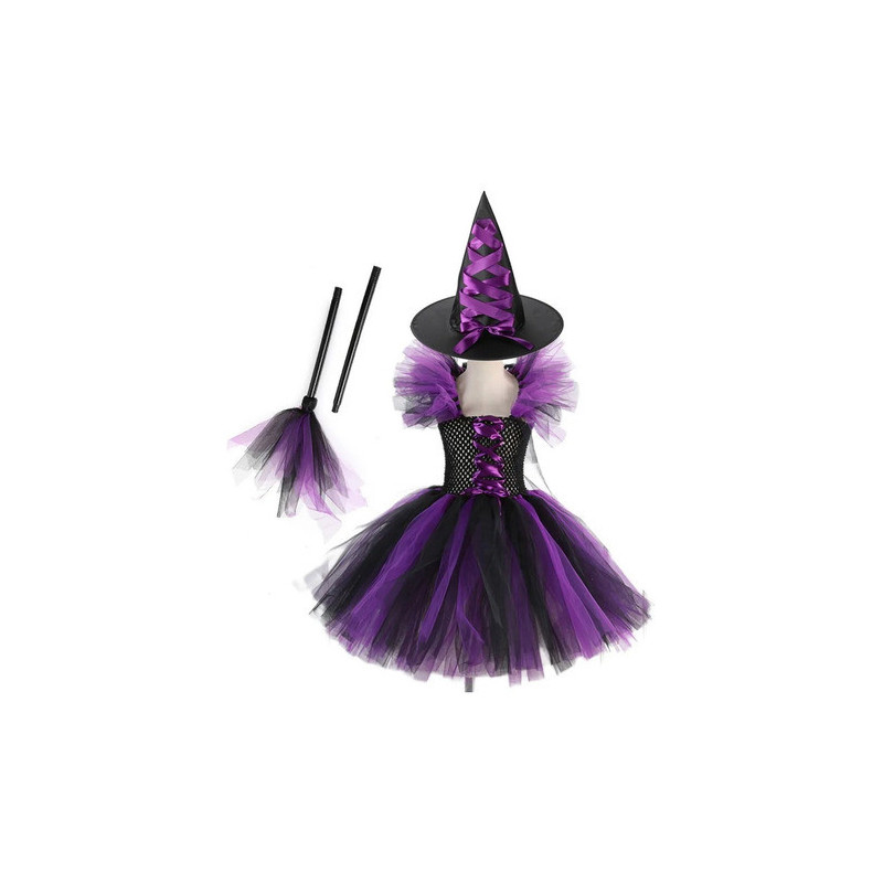 Disfraz Bruja Para Niña Vestido, Sombrero Y Escoba - Halloween - Cosplay - Mi Ropero Encantado