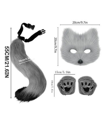 Disfraz Therian Set Máscara Patitas Y Cola - Hallowen Gris Única