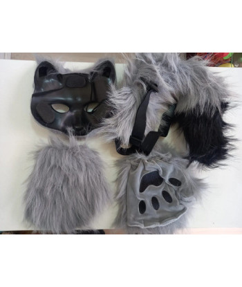 Disfraz Therian Set Máscara Patitas Y Cola - Hallowen Gris Única