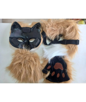 Disfraz Therian Set Máscara Patitas Y Cola - Hallowen Café Claro Única